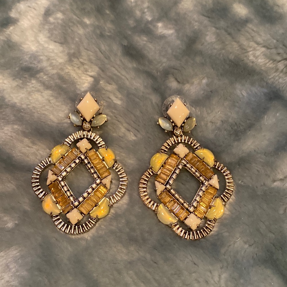 Stella & Dot yellow and silver statement earrings